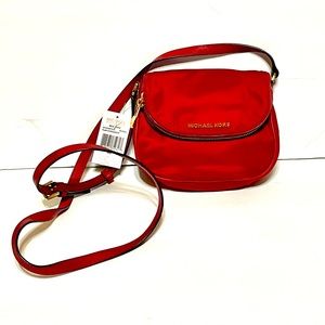 Michael Kors Bedford Dark Red Nylon Adjustable Flap Crossbody. NWT.